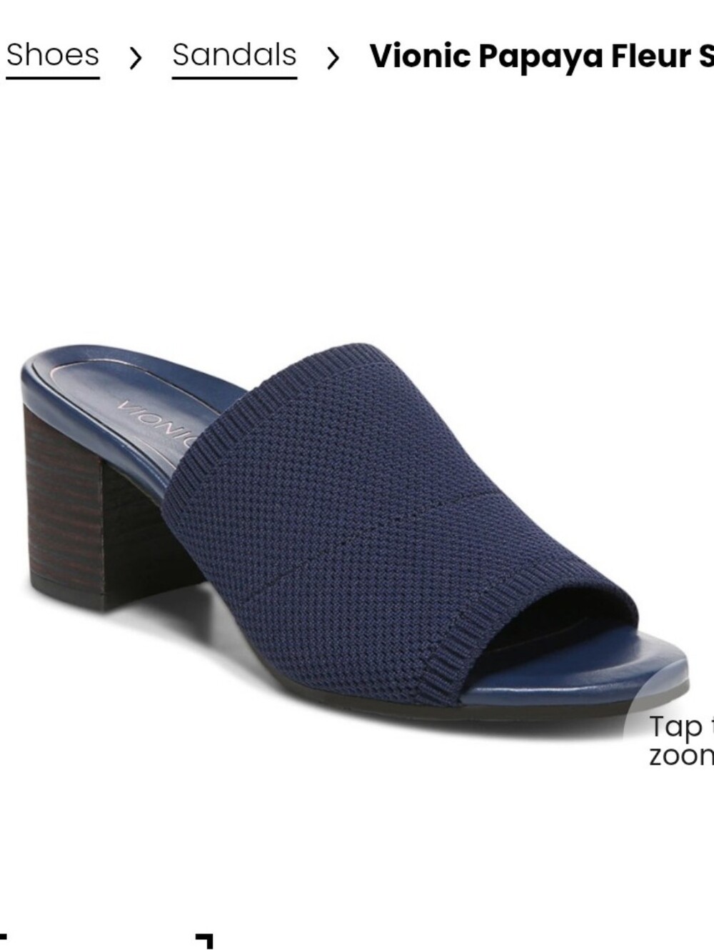 Vionic Papaya Fleur Sandal Navy Knit Slide Heels